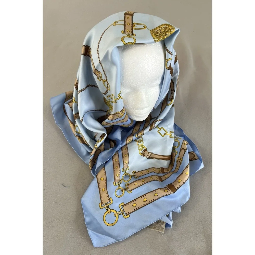 Womens Scarf Chains‎ Blue Polyester Made In Italy 34x34